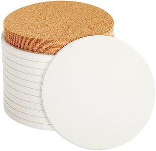 12 Round Unglazed Ceramic Tiles for Crafts with 12 Cork Pads for DIY Coasters, Acrylic Pouring, Alcohol Ink, White Blank Coasters for Painting, Art Projects (4.2 in)