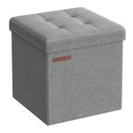 SONGMICS Storage Ottoman, Foldable Small Ottoman Foot Rest, 11.8 Inches Foot Stool, Cube Ottoman with Storage, Load up to 286 lb, Light Gray ULSF028G02