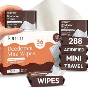 FOMIN Acidified Travel Deodorant Mini Wipes For Women & Men- Coconut Vanilla - 288 Count - pH Balanced, Biodegradeable Mini Deodorant Travel Size Wipes - Plastic-Free, Underarm Body Wipes