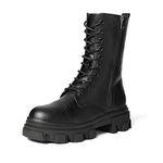 Dream Pairs Women?s Combat Boots Lace up Mid Calf Boots Low Heel Chunky Platform Lug Sole Boots, Black/Pu, 8