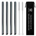 Reusable Drinking Straws with Free Cleaning Brushes,NEWORLD Senior Stainless Steel Drinking Food Grade Boba Straws Fat Straws Smoothie/Bubble Tea/Milkshakes Straws with Portable Bag