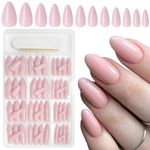 AddFavor 360pcs Press on Nails Short Almond Fake Nails Nude Pink Nails Press on Acrylic Press ons Almond Nails Glossy False Nail with Glue Adhesive Tabs for Women Girls