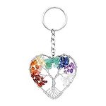 MYBOTA Tree of Life Keyring 7 Chakra Healing Crystal Tumbled Stone Natural Gemstone Car Key Chain Reiki Healing Keychain for Friendship Women Men Girls Bikes Home Mothers Day Gifts