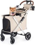 Beberoad Pets X6 Luxury Dog Stroller for Medium Dogs, All-Terrain Foldable Dog Stroller with 180° Canopy, 4-Wheel Shock Absorption (Beige)