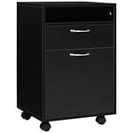 HOMCOM 60cm Storage Cabinet w/Drawer Open Shelf Metal Handles 4 Wheels Office Home Organiser Mobile Printer Black