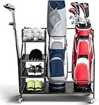 GYMAX Golf Storage Rack, Extra Large Golf Bag Stand with 4 Lockable Universal Wheels, All-in-1 Golf Garage Organizer for Men & Women (Single)