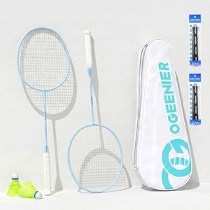 OGEENIER Badminton Rackets Set of 2, Lightweight Badminton Racquet Set for Backyards and Outdoor Games, Includes 2 Nylon Birdies, 2 Badminton Grips, 1 Carrying Bag