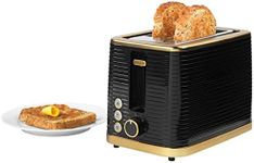 Salter EK5032BLK Palermo 2-Slice Toaster – 7 Browning Levels, Compact Toaster with Wide Toasting Slots Defrost, Reheat & Cancel Buttons, Indicator Lights, Easy Clean Removable Crumb Tray, 930W, Black