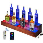 B4Life LED Lighted Liquor Bottle Display Shelf,2 Tier Real Wood Illuminated Bar Liquor Shelves Bottle Display with Remote App Control(2 Pack)