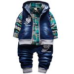 YAO Spring Autumn Baby Boys 3pcs Clothing Set Cotton Shirt Jeans Denim Vest (1-2Years, Green)