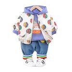 Bold N Elegant Colorful Kid's 3 Piece Full Sleeve Hooded T-shirt with Zip Up Jacket and Denim Jeans Pant My Birthday Dress Party Clothing Set for Boys Girls Kids (Blue, 1-2 Years)