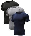 Holure Men's (Pack of 3) Workout Base Layer Athletic Compression Short Sleeve Shirts Black/Navy/Gray 03-M