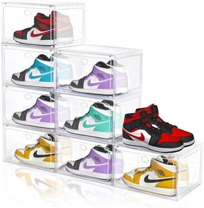 Yukui LLc Large Shoe Boxes Clear Plastic Stackable, 8 Pack Drop Side Shoe Storage Organizer with Magnetic Door, Shoe Container Sneaker Storage Display Case Fit up to US Size 13 CLEAR