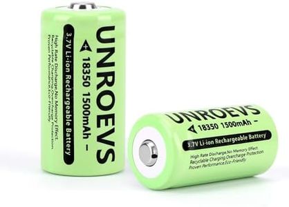 UNROEVS 2 Pack 3.7V 18350 Battery Rechargeable 1500 mAh High Capacity Button Top Li-ion INR 18350 Battery for Flashlight,Headlamp. (Button top)