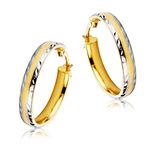 Miore Gold Hoop earrings For Women in Solid 9ct 375 White and Yellow Gold, Round Hoops 23 x23 mm, Handmade in Italy, Ear Piercing Delivered in Jewellery Box