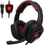 Yanni 2016 Sades SPIRITWOLF USB Version PC Computer Over Ear Stereo Gaming Headset, 7.1 Surround Sound Headphone with Mic, Noise Reduction, Volume Control, LED(Black Red)