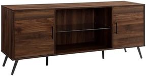 Walker Edison Saxon Mid Century Modern Glass Shelf TV Stand for TVs up to 65 Inches, 60 Inch, Walnut