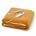 Expressions Premium Heated Blanket - Electric Throw – 150cm x 130cm with 9 Fast Heat Levels & 9 Hours Auto Off - Super Soft Sherpa & Fleece (Golden)