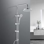 JOHO Shower Set Kit Shower Bar 92cm in 304 Stainless Steel Shower Riser Rail with Shower Holder Bracket Adjustable Height for Bathroom Shower System with Shower Hand in Porcelaine Blanche(ABS D23)