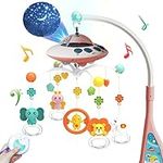 Eners Baby Crib Mobile with Music and Lights, Mobile for Crib with Remote Control, Rotation, Moon and Star Projection, Baby Crib Toys for Boys Girls (Pink)