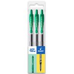 Pilot G-2 Retractable Gel Ink Rollerball Pens - 0.7mm Nib Tip - Wallet Set of 3 - Green Ink