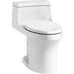 KOHLER K-5172-RA-0 San Souci Comfort Height Compact Elongated 1.28 GPF Toilet with AquaPiston Flushing Technology and Right-Hand Trip Lever, White, 1-Piece