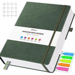 OFFIGIFT Squared Paper Notebook A5, 312 Numbered Pages Hardback Leather Journal, 100gsm No Bleed Grid Notebook with Index Pages, Graph Paper Notebook for Graphing Notes Math, 5.75" x 8.38", Green