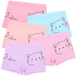 Auranso Toddler Girls Knickers 5 Pack Cute Cat Flying Horse Printed Baby Girls Boxers Underwear Cotton Underpants Kids Panties, 3-4 Years