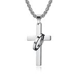 AMDXD Men's Pendant Necklace in Stainless Steel, Cross Pendant with Rings Men's Chains Retro for Women Men, Silver, Stainless Steel, Without cubic zirconia