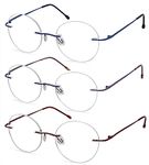 Eyekepper 3-Pack Round Rimless Metal Reading Glasses Women Men - Circle Frameless Readers (Blue/Red/Purple)+0.50