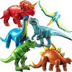 Inflatable Dinosaur Toys - (Pack of 6) Blow Up Dinosaur Decorations for Themed Birthday Party Supplies and Dino Pool Floats for Kids and Adults