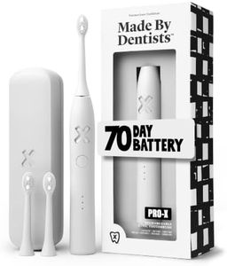 Made by Dentists PRO‑X Sonic Electric Toothbrush for Adults – 70‑Day Battery on One Charge, Dentist‑Designed Whitening Rechargeable Toothbrush, 3 Brush Heads & Travel Case, 3 Modes, White