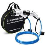 Gruensauber Type 1 to Type 2 EV charging cable, Single Phase, 32 Amp, 7.2kw, 5M Mode 3 EV Charging Cable with Free Carry Case