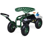 Giantex Rolling Gardening Stool Cart, 4-Wheel Garden Workseat with Storage Basket, Swivel Adjustable Seat, Steering Handle, Garden Utility Cart, Steel Frame (Green)