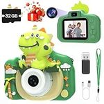 Skirfy Kids Camera for Kids 3-5, Dinosaur Camera for Boys Girls for 3 4 5 6 7 8 9, Birthday Gift Toys for Girls,1080P HD Digital Video Toddler Camera with Silicone Cover, 32GB SD Card for Girls Toys