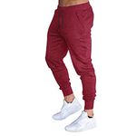 BUXKR Men's Slim Joggers Workout Pants for Gym Running and Bodybuilding Athletic Bottom Sweatpants with Deep Pockets, Wine Red, Large