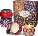 Scented Candles Gift Set, 4 Pack 100% Soy Wax Tin Candle 4.4/4 OZ 25 Hours Burn Time Portable Aromatherapy Set for Women Bath Yoga Spa Home Birthday Stress Relief (Red)