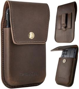 TarbicGear Leather Cell Phone Holster for Men, Universal Leather Phone Case Waist, iPhone 16 Pro Max Belt Holder, S23 Ultra Belt Clip Pouch, Dark Brown Color