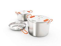 GSI Outdoors Glacier Stainless Steel Base Camper - Large - 3 Pieces Cookset - Compact, & Durable Pot Pan for Camping