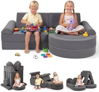 Fvkind 16pcs Modular Kids Play Couch, Kids Couch Building Fort for Playroom and Bedroom, Toddler Modular Play Sofa, Convertible Foam Sofa for Boys and Girls, Grey