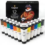 Castle Art Supplies 12 x 75ml Acrylic Paint Set | Massive Value Set for Starters or Adult Artists | Premium Quality Intense Colors | Smooth to Use on Range of Surfaces | In Stout Presentation Box