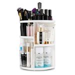 INOVERA (LABEL) Cosmetic Makeup Organizer for Women, Bride & Girls - 360 Rotating Storage Organiser Box - Dressing table Vanity Case Holder for Lipsticks, Skincare Kit & Brushes Set - White