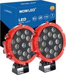 WOWLED Off Road Work Lights, 2 Pcs 7" 51W Round LED Driving Work Light Headlight, Red 7 Inch 4x4 Spot Lights 12V 24V Work Lamp for Offroad Driving SUV 4WD ATV Truck Tractor Boat Car