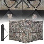 GYMAX Hunting Blind, See Through Pop Up 2-3 Persons Camouflage Deer Blind with Windows & Carrying Bag, Portable Folding Outdoor Ground Blind for Deer Turkey Hunting Gear Accessories