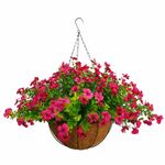 Home Decoration Silk Fabric Fake Flowers DIY Chain Hanging Basket Parlor Garden Wedding Ornaments Cute Pink Artificial Flower Eucalyptus Magnolia (Pink- Big basket)