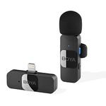 BOYA by-V1 Wireless Lavalier Microphone for iPhone iPad Phone Omnidirectional External Mini Lapel Lightning Microphone for iPhone Clip-On Mic for Video Recording Podcast YouTube Live Streaming