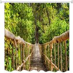 A.Monamour Rope Suspension Bridge Footbridge in Green Forest Woods Trees Nature Landscape Print Waterproof Polyester Fabric Thick Shower Curtain, No Liner Needed