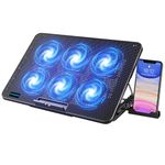 LIANGSTAR Laptop Cooling Pad, Laptop Cooler with 6 Quiet Fans for 12-17 Inch Notebook Gaming Fan Stable Stand, 7 Height & Wind Speed Adjustable, 2 USB Port & Phone Holder (Black)