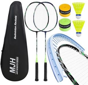 MANJHONG 2 Player Aluminum Badminton Rackets, Lightweight Badminton Set with Shuttlecocks, Grip Tapes & Racquet Bag, Black