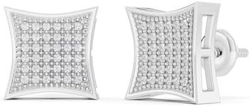 Dazzlingrock Collection 0.15 Carat (ctw) Round White Diamond 8.5mm Concave Square Hip Hop Iced Out Studs in 925 Sterling Silver, Screw Back, Unisex Design Ladies, Mens Real Diamond Earrings